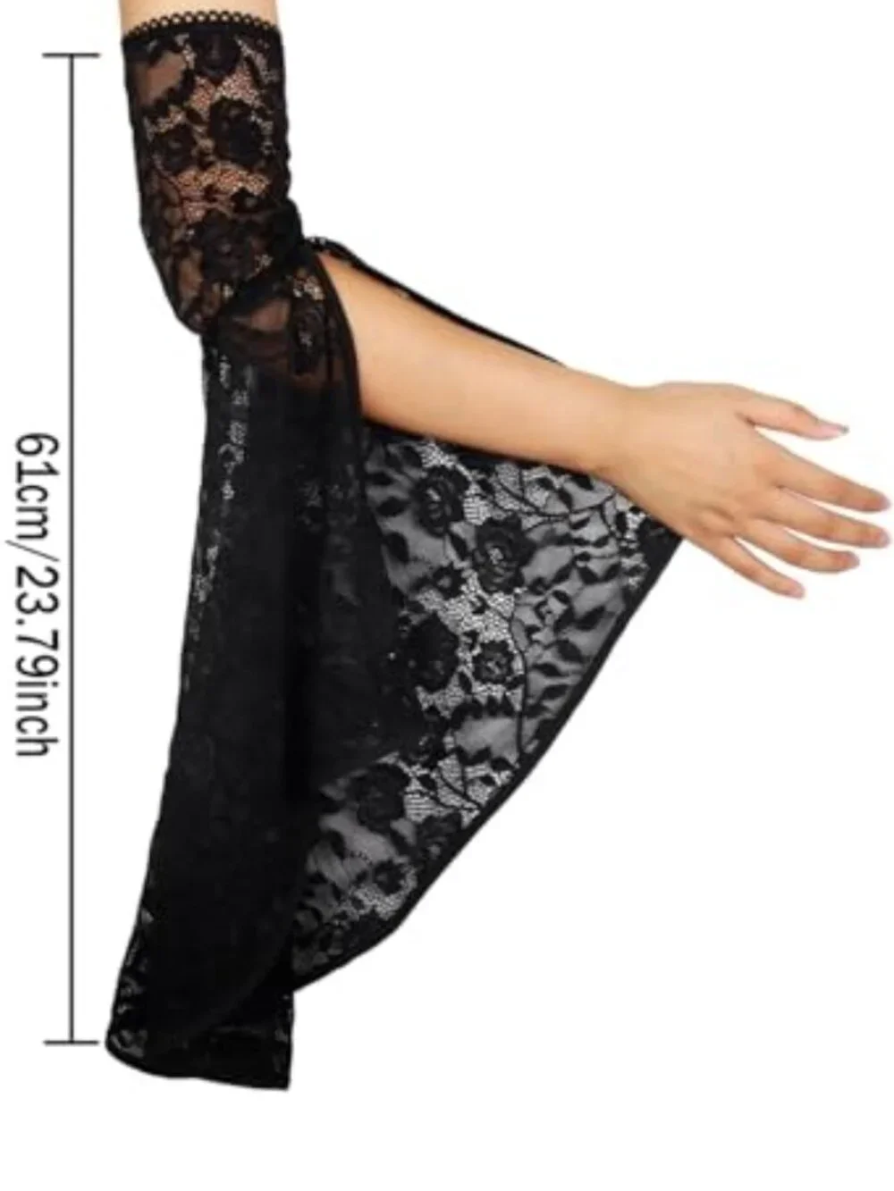 Gothic Black Lace Detachable Witch Gloves Victorian Arm Sleeves Halloween
